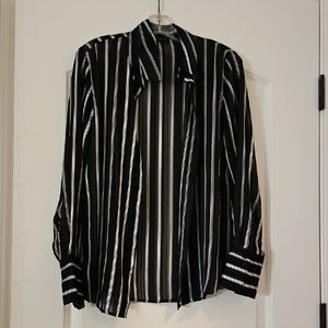 White House Black Market Men's Black and White Striped Shirt